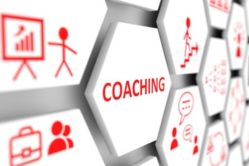 COACHING concept cell blurred background 3d illustration
