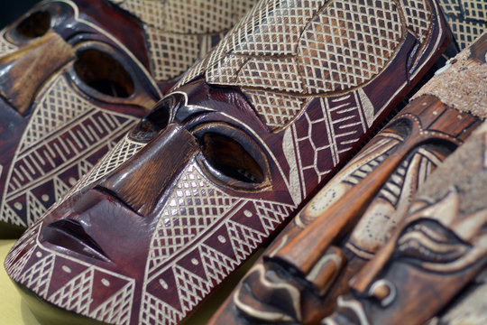 Wooden face masks wood curving Rarotonga Cook Islands