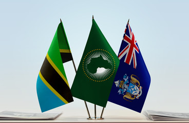 Flags of Tanzania African Union and Tristan da Cunha