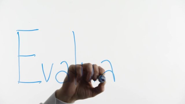 Evaluation word written on glass, rate of property for privatization or will