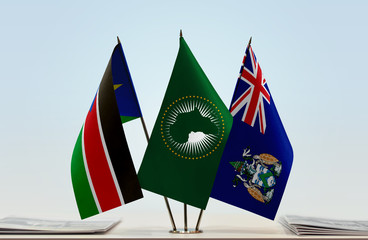 Flags of South Sudan African Union and Ascension Island