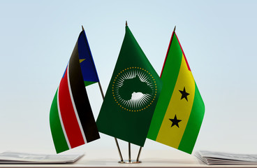 Flags of South Sudan African Union and Sao Tome and Principe