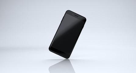 3D Rendering Of Realistic Black Smartphone On White Background