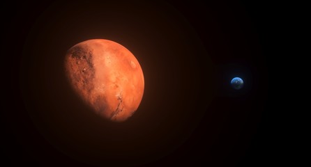 3D Rendering Of  High Detailed Mars Planet With View To The Earth Globe At The Back The Elements Of This Image Furnished By 

NASA