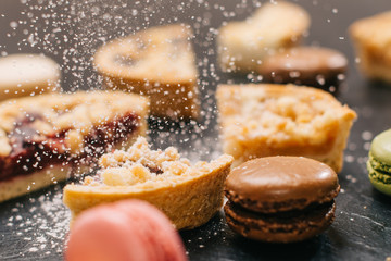 Cookies Festive Background Cakes Macaroons Powder Sugar