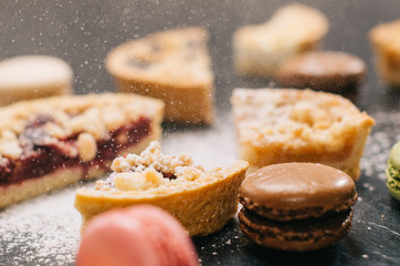 Cookies Festive Background Cakes Macaroons Powder Sugar