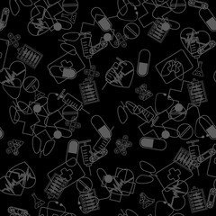 Medicine vintage seamless pattern. background made from pills and capsules. Vector Illustration