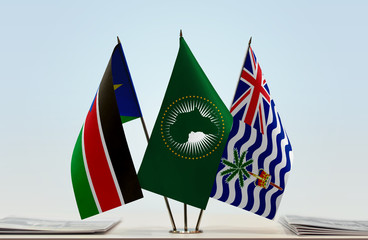 Flags of South Sudan African Union and British Indian Ocean Territory