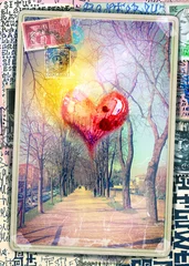 Foto op Canvas Cartolina vintage con cuore e viale alberato © Rosario Rizzo
