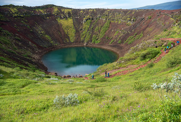 Kerið volcanic crater lake also called Kerid or Kerith in southern Iceland is part of the Golden Circle route © wjarek