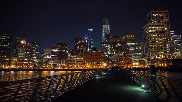 San Francisco cityscape view from a pier at night