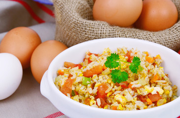 Fried rice with egg and various of vegetables