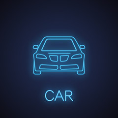 Car front view neon light icon