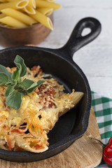 Macaroni with cheese and chorizo. Homemade