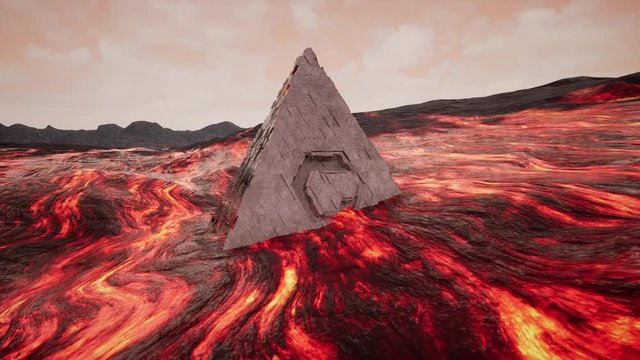 4K Fantasy Pyramid in Lava Flow Cinematic 3D Animation