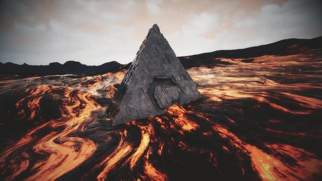 4K Fantasy Pyramid in Lava Flow Cinematic 3D Animation