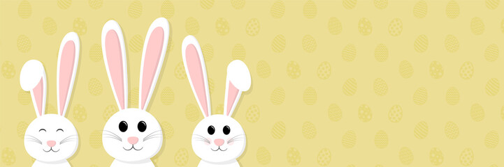 Easter bunnies - panoramic header with copyspace. Vector.