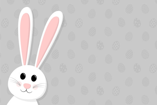 Easter - cute bunny on background with eggs and copyspace. Vector.