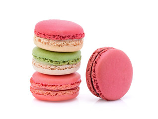 Sweet and colourful french macaroons or macaron on white background, Dessert.