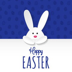 Easter decoration with white bunny and greetings. Vector.