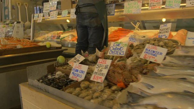 Stall with seafood in a market