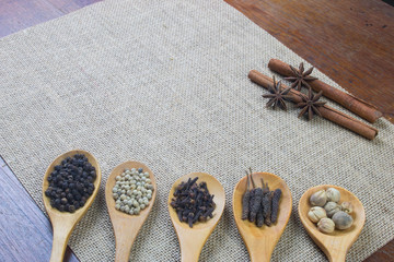 Fototapeta na wymiar food ingredient seasoning for kitchen on wood table