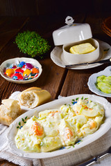 Rustic spring egg salad with leek