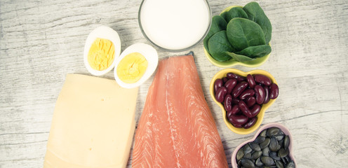 Products containing a lot of vitamin D. Close Up.