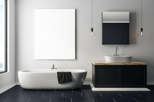 Modern concrete bathroom with empty poster
