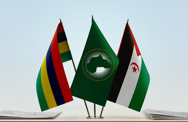 Flags of Mauritius African Union and Sahrawi Arab Democratic Republic