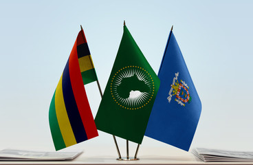 Flags of Mauritius African Union and Melilla