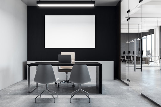 Modern coworking office with blank poster