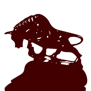 Brown (chocolate) Bull-taurus On The Hill, Silhouette On White Background,