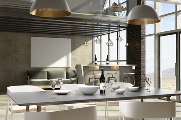 Modern loft interior with empty banner