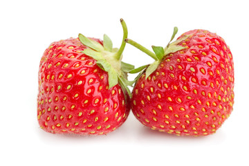 two berries of ripe juicy strawberries