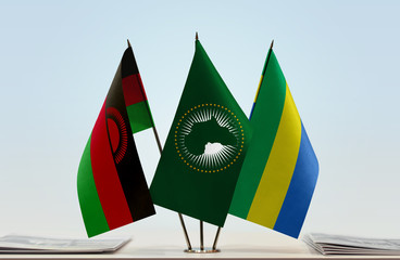 Flags of Malawi African Union and Gabon
