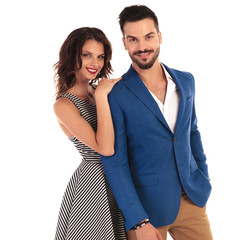 happy woman in love leaning on her man's shoulder