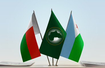 Flags of Madagascar African Union and Djibouti