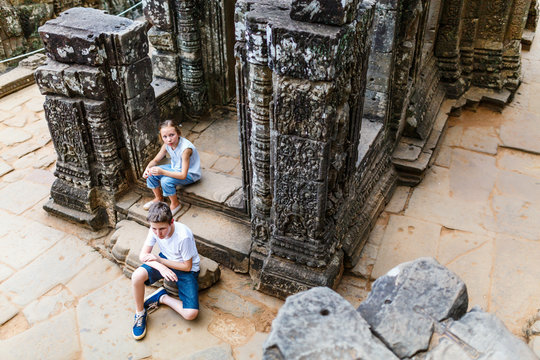 Kids at Angkor temple complex