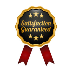 Satisfaction guaranteed medal on white background.