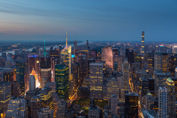 Fototapeta na wymiar Aerial view of Manhattan at night, New York.