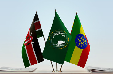 Flags of Kenya African Union and Ethiopia