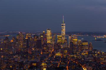 Fototapeta na wymiar Aerial view of Manhattan at night, New York.