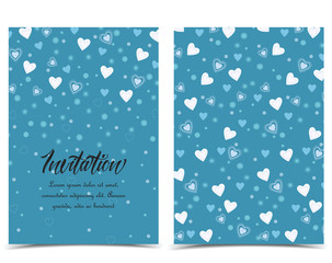 Vector illustration decoration of hearts. Background with blue heart. Set of greeting cards