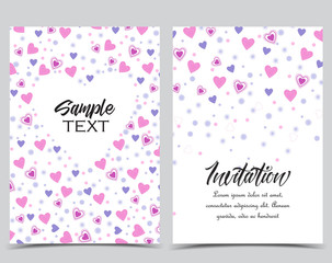 Vector illustration decoration of hearts. Background with pink heart. Set of greeting cards