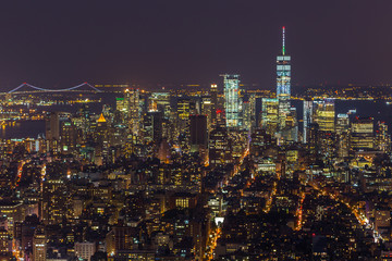Naklejka premium Aerial view of Manhattan at night, New York.