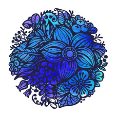 Beautiful vector flowers and plants in the circle.