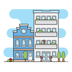 Office in the city with linear flat design