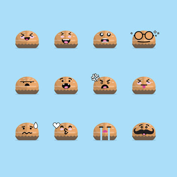 Smile emoji emoticon face in bread with a lot of variation