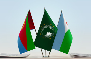 Flags of Eritrea African Union and Djibouti
